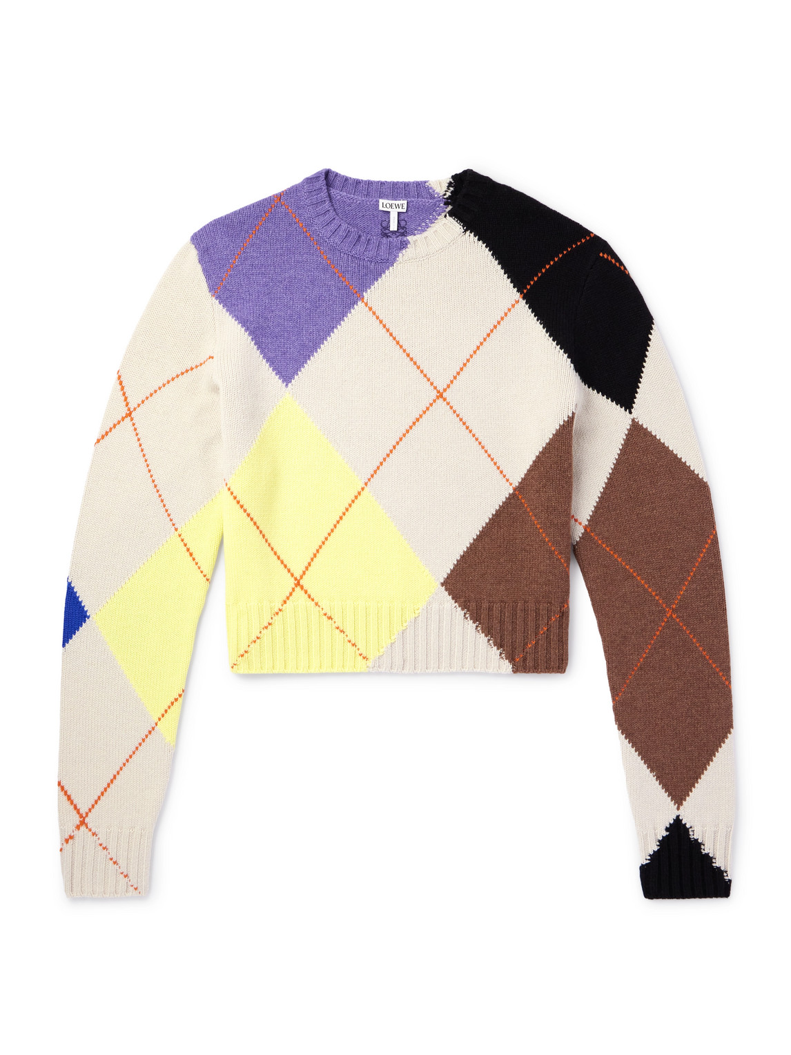 Loewe Slim-fit Cropped Argyle Cashmere Sweater In Neutrals