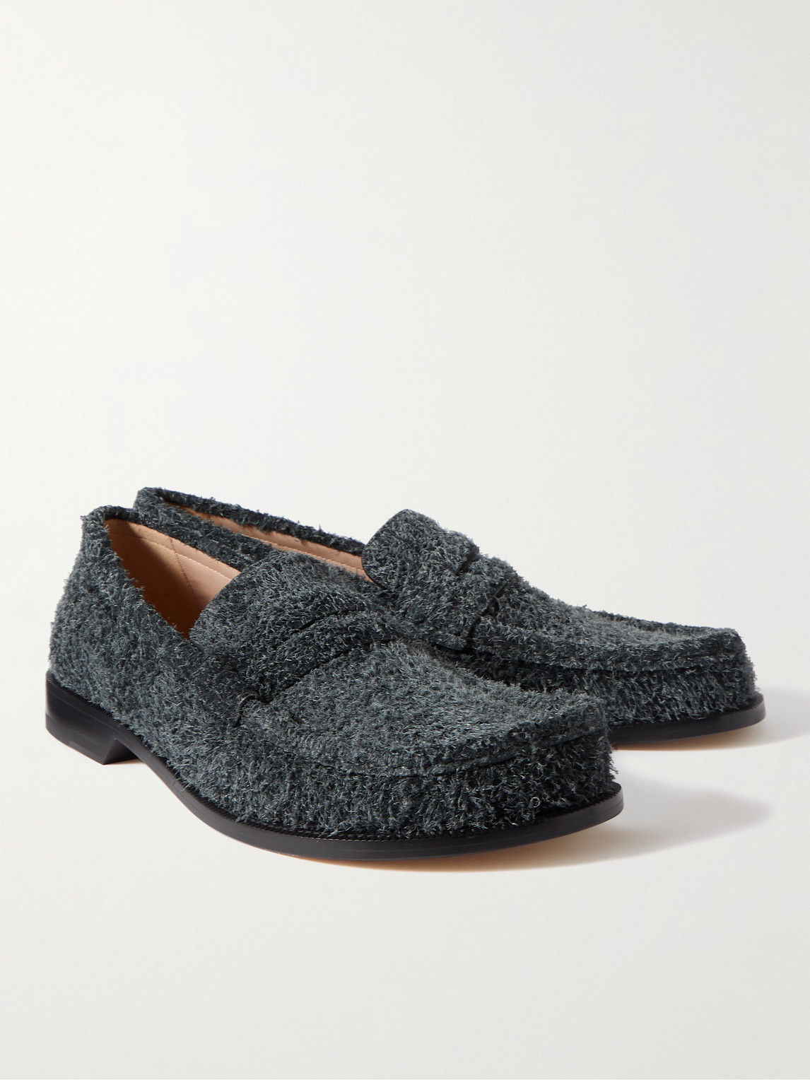 Shop Loewe Campo Brushed-suede Penny Loafers In Gray