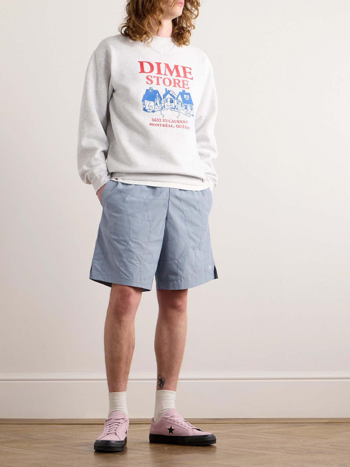 Shop Dime Straight-leg Logo-embroidered Shell Shorts In Blue
