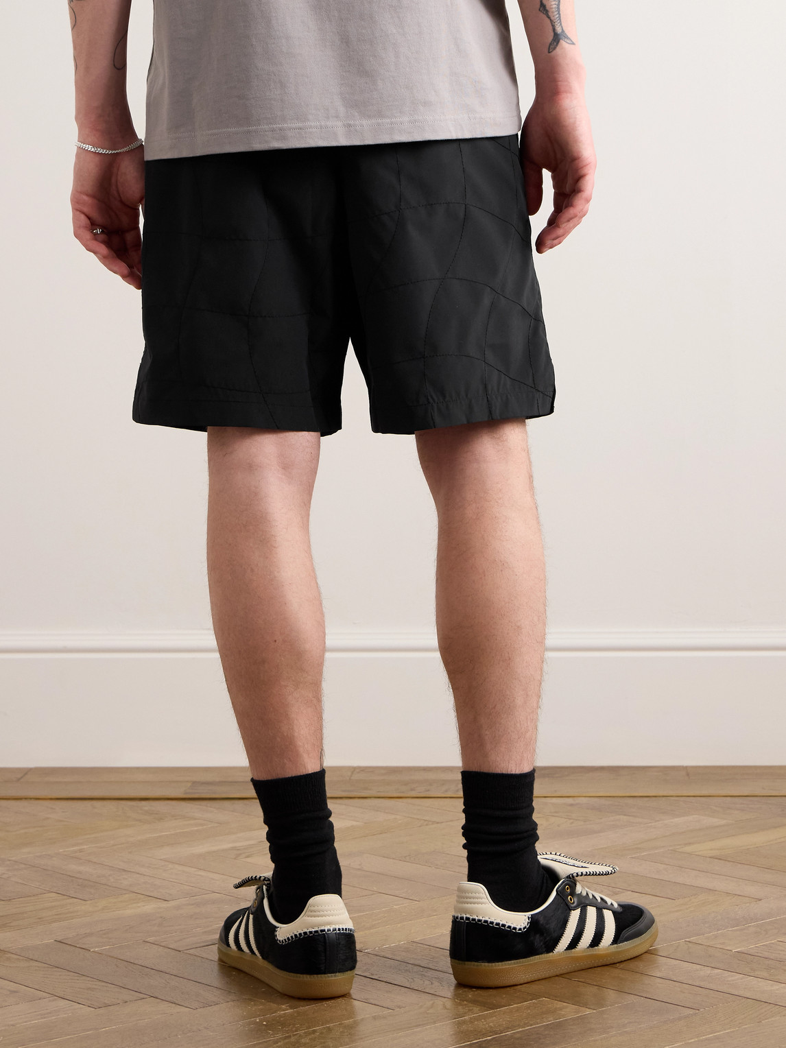 Shop Dime Straight-leg Logo-embroidered Shell Shorts In Black