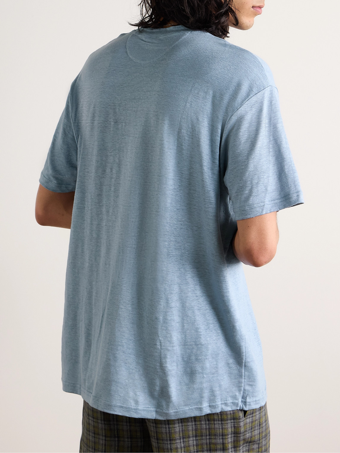 Shop De Bonne Facture Linen-jersey T-shirt In Blue