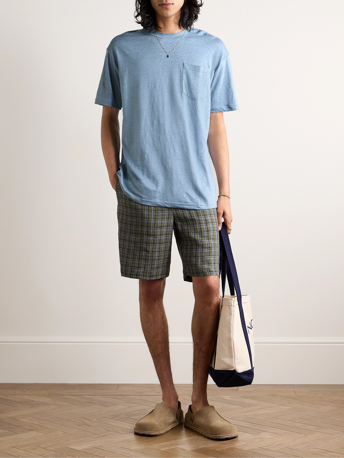 Shop De Bonne Facture Linen-jersey T-shirt In Blue