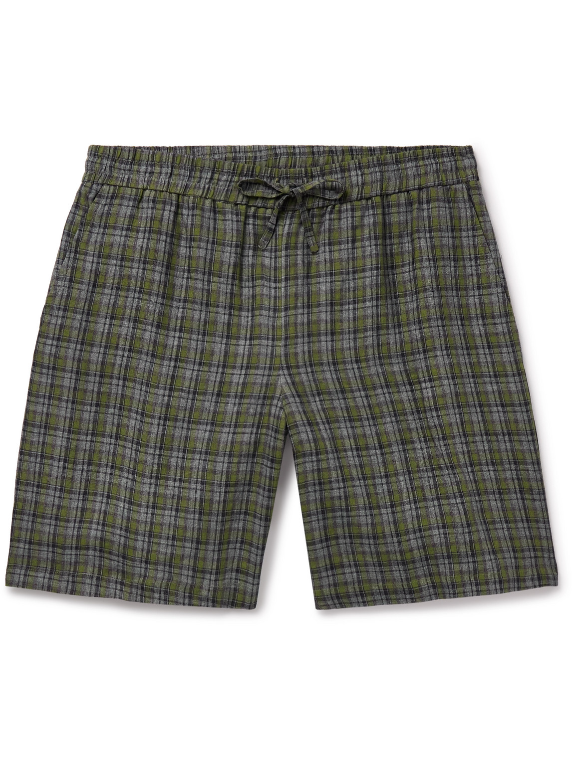 De Bonne Facture Straight-leg Checked Linen Drawstring Shorts In Green