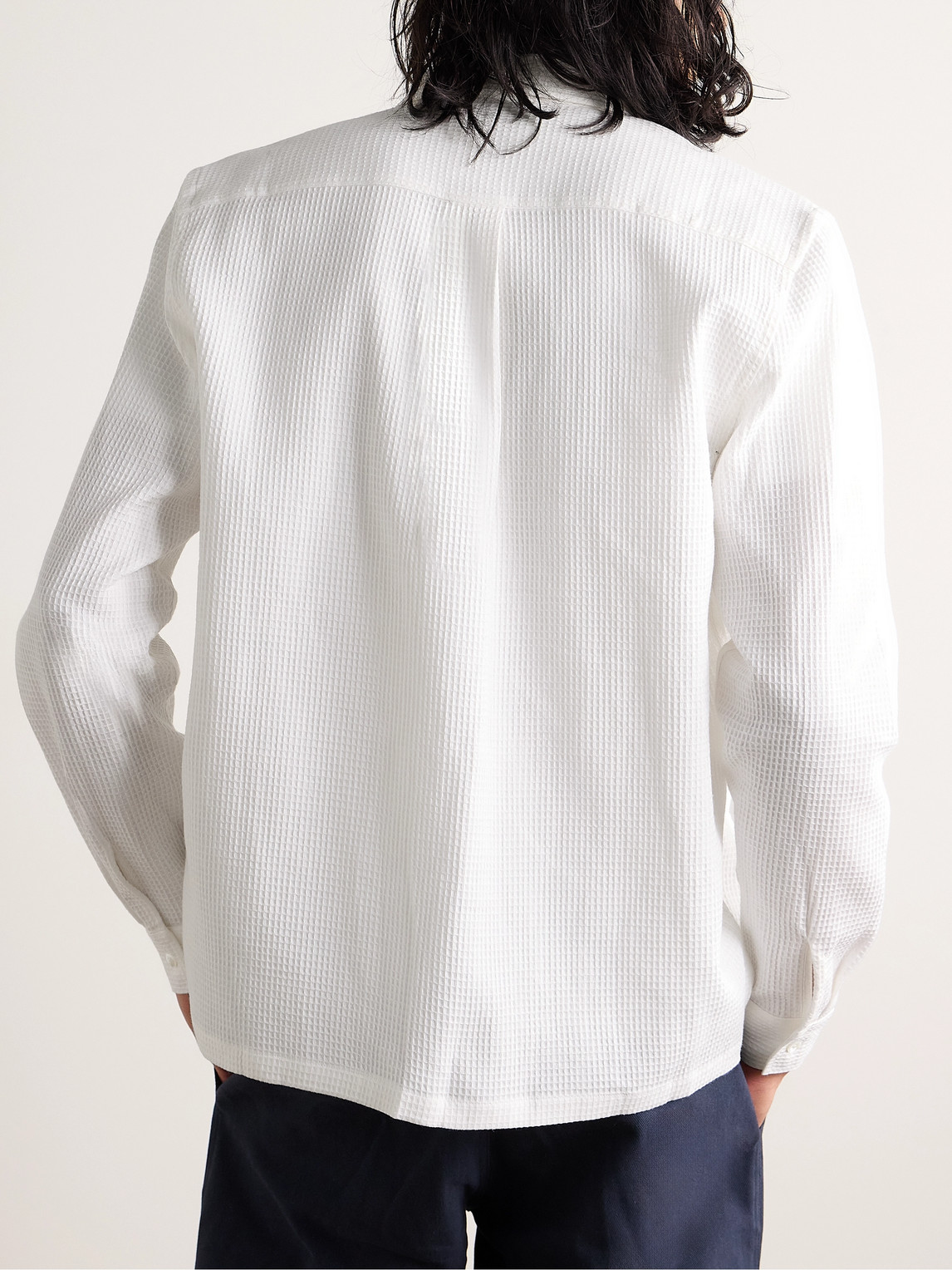 Shop De Bonne Facture Honeycomb-knit Cotton And Linen-blend Shirt In Neutrals