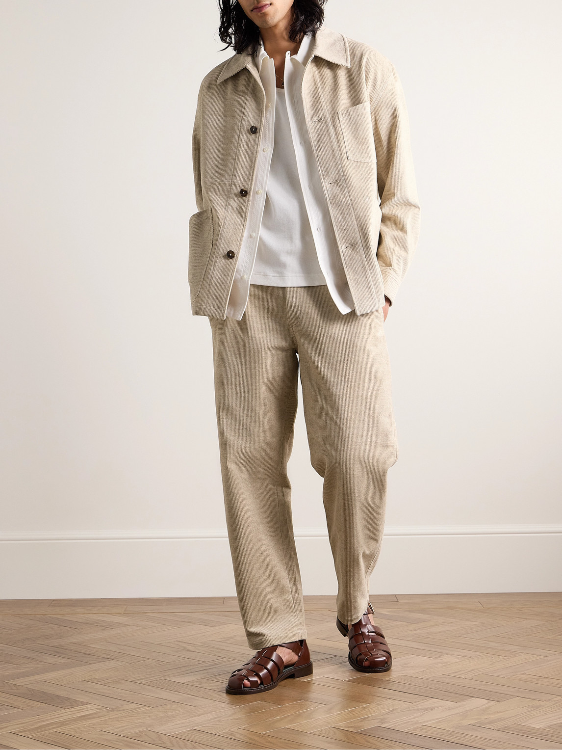 Shop De Bonne Facture Maquignon Cotton And Linen-blend Corduroy Overshirt In Neutrals