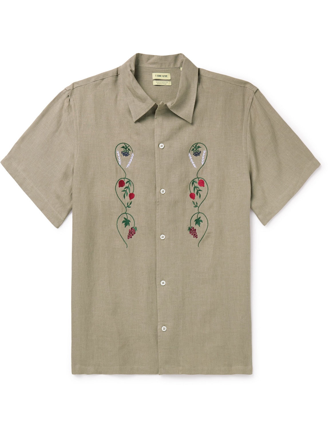 Convertible-Collar Embroidered Linen Shirt