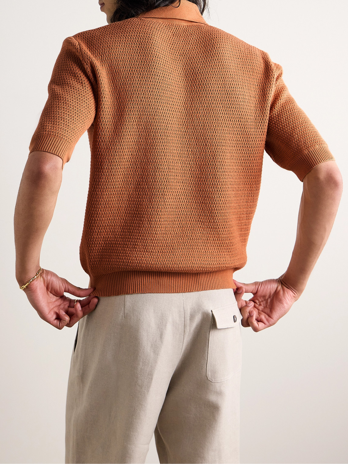 Shop De Bonne Facture Honeycomb Organic Cotton Polo Shirt In Orange