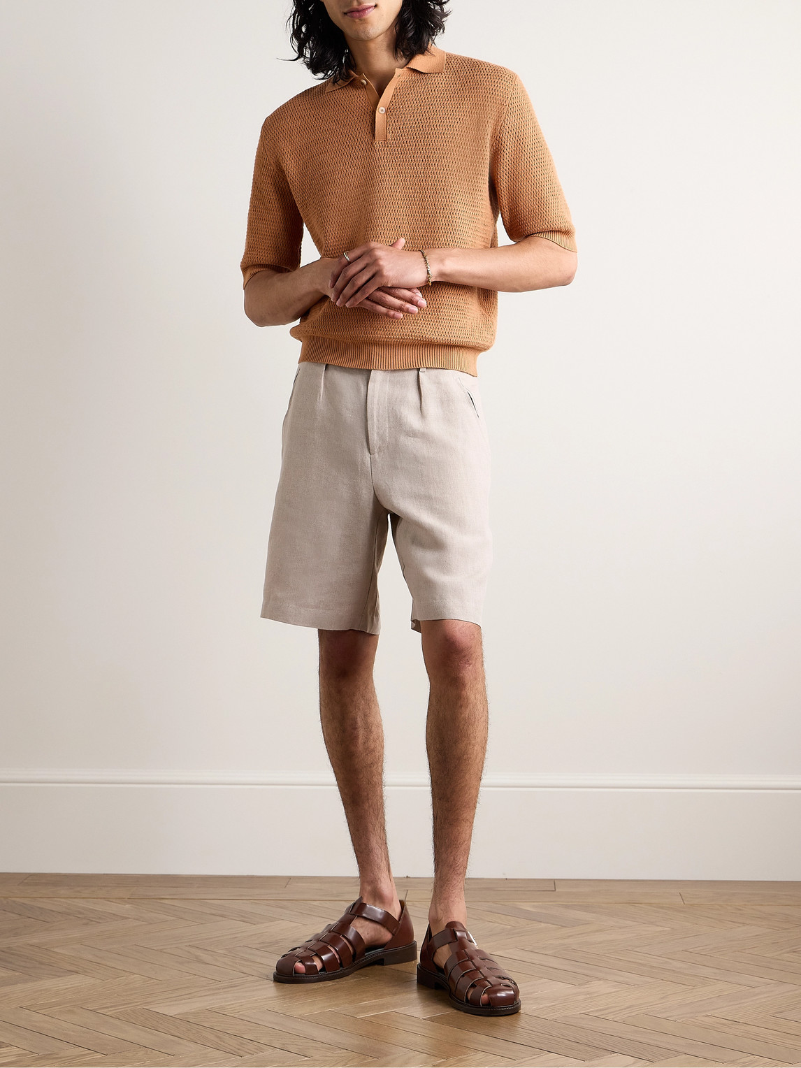 Shop De Bonne Facture Straight-leg Pleated Belgian Linen Bermuda Shorts In Neutrals