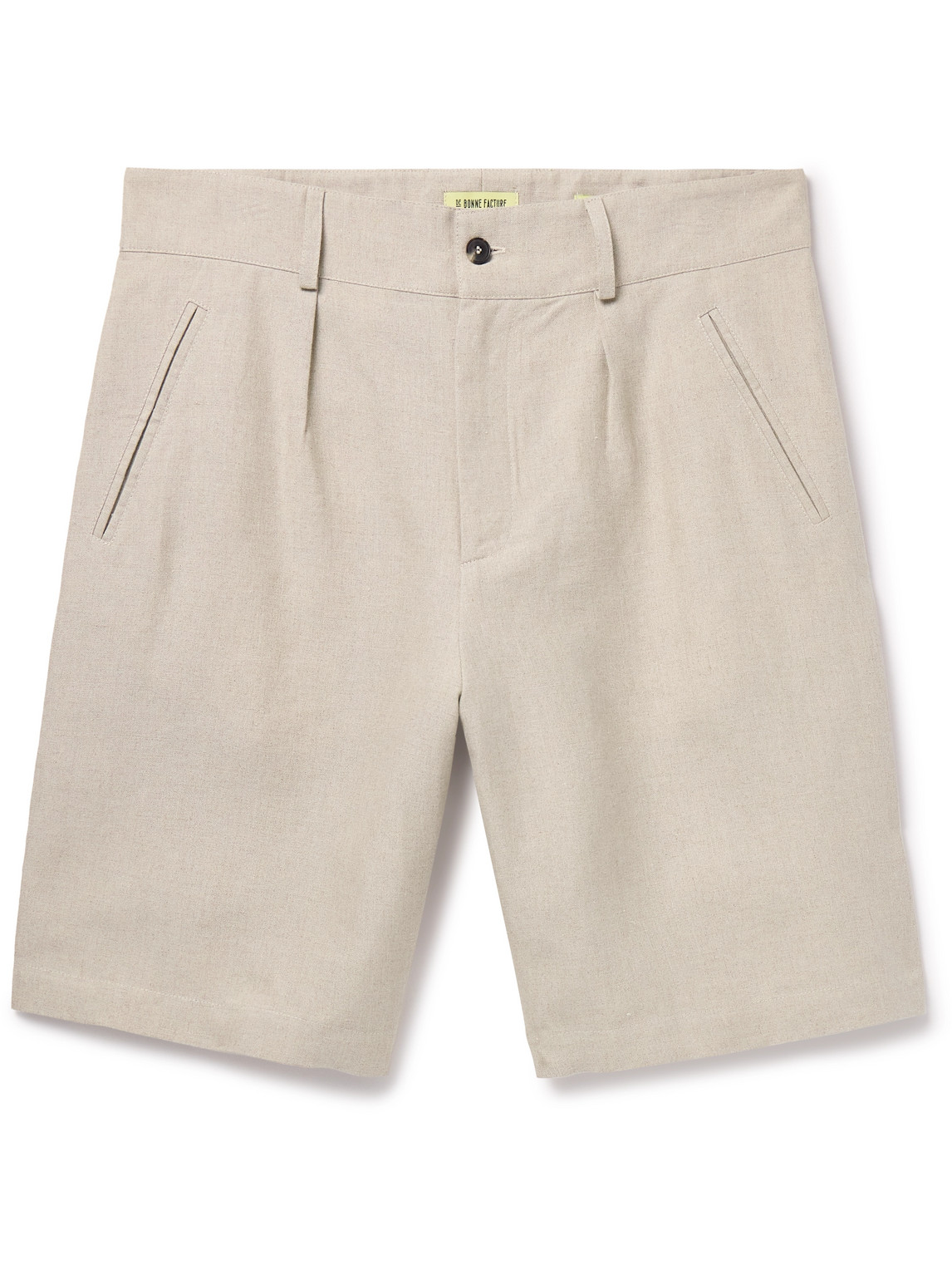 De Bonne Facture Straight-leg Pleated Belgian Linen Bermuda Shorts In Neutrals