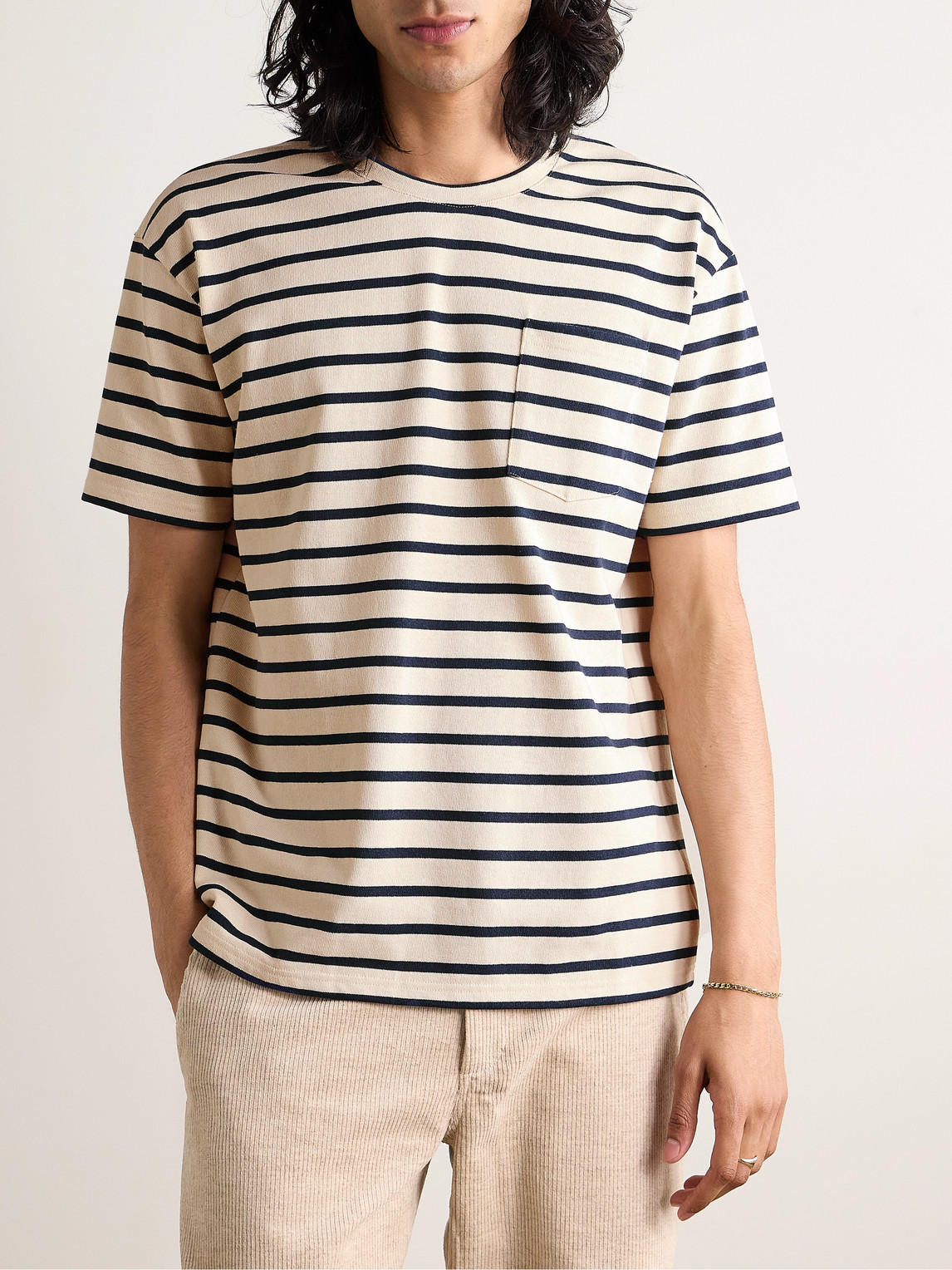 Shop De Bonne Facture Oversized Striped Cotton-jersey T-shirt In Blue