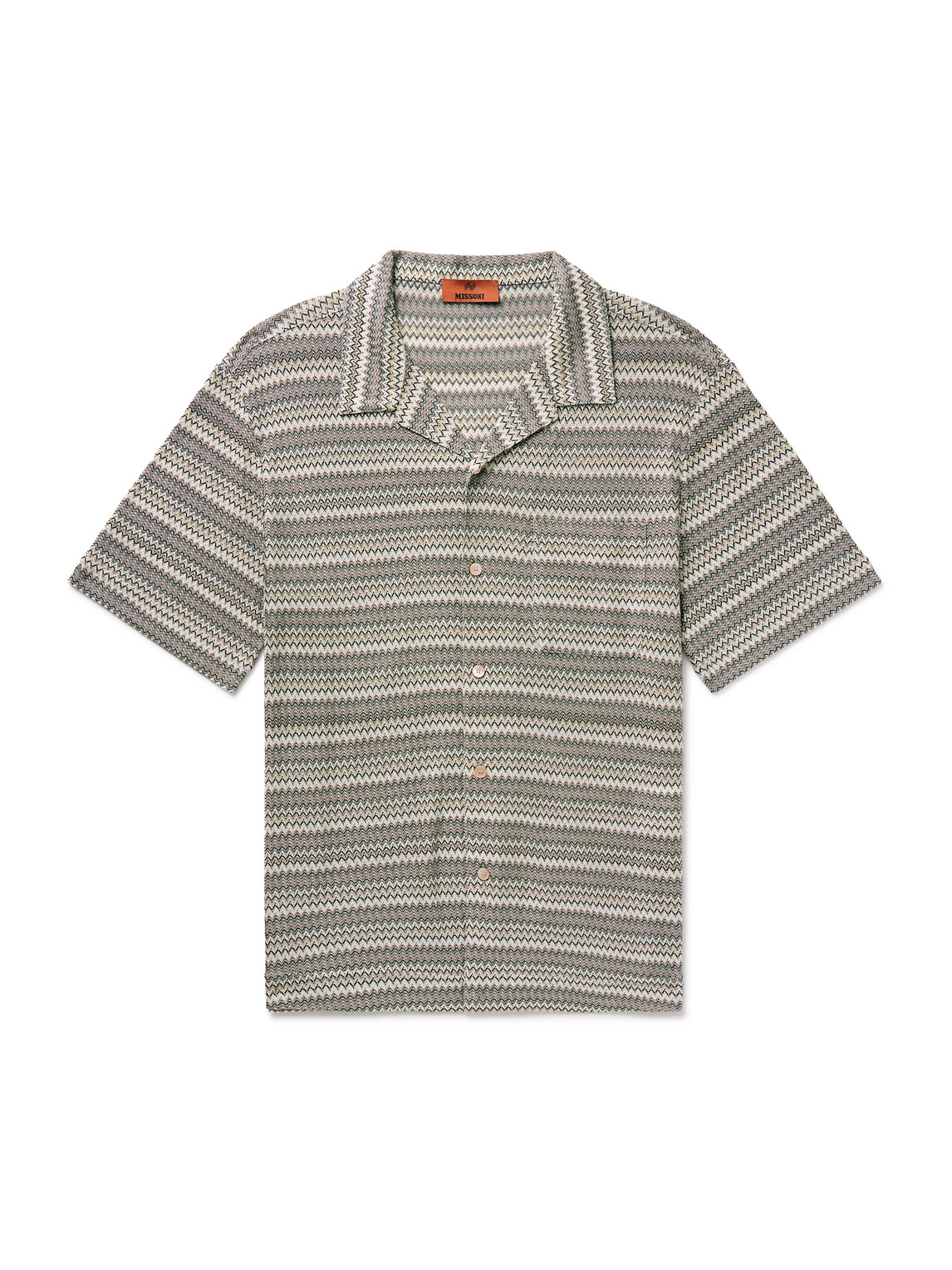 Missoni Camp-collar Striped Knitted Shirt In Green