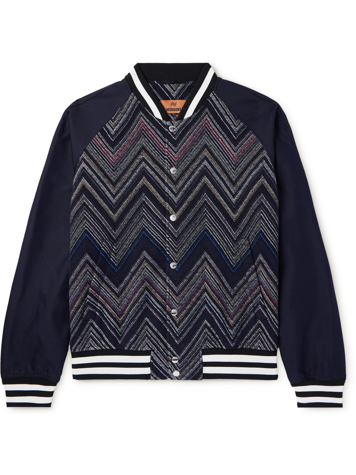 Missoni Striped Cotton-blend Bouclé And Drill Bomber Jacket In Blue