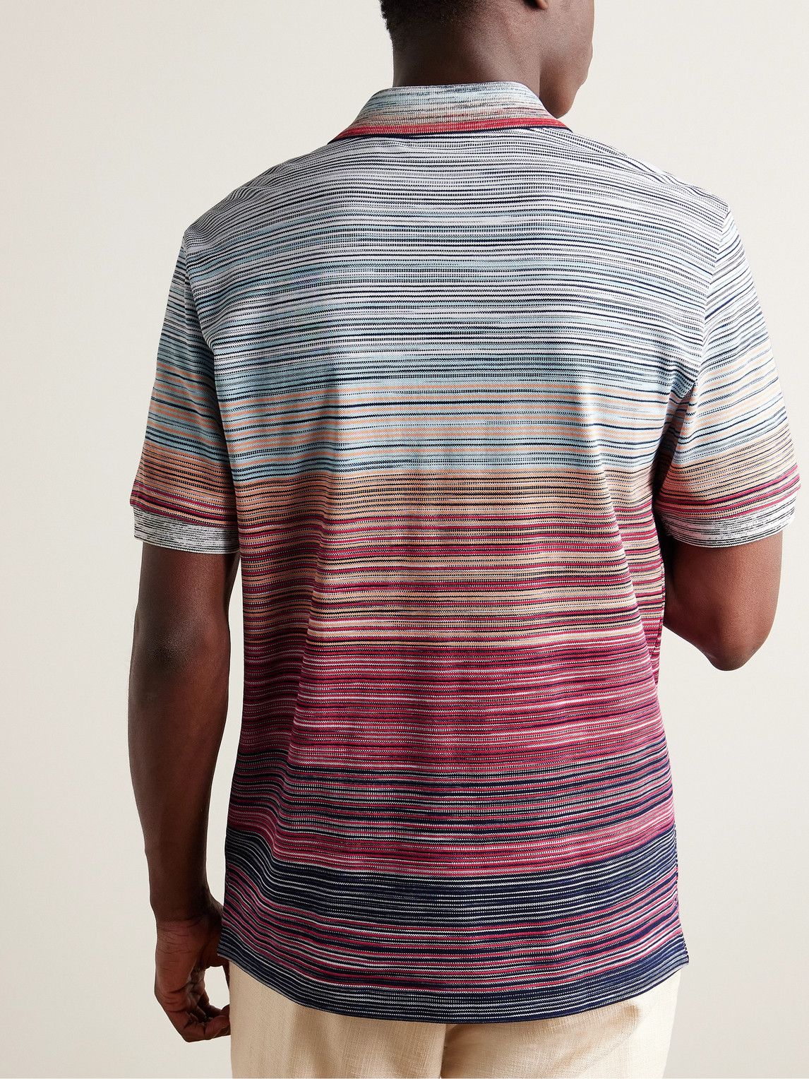 Shop Missoni Striped Space-dyed Cotton-piqué Polo T-shirt In Red