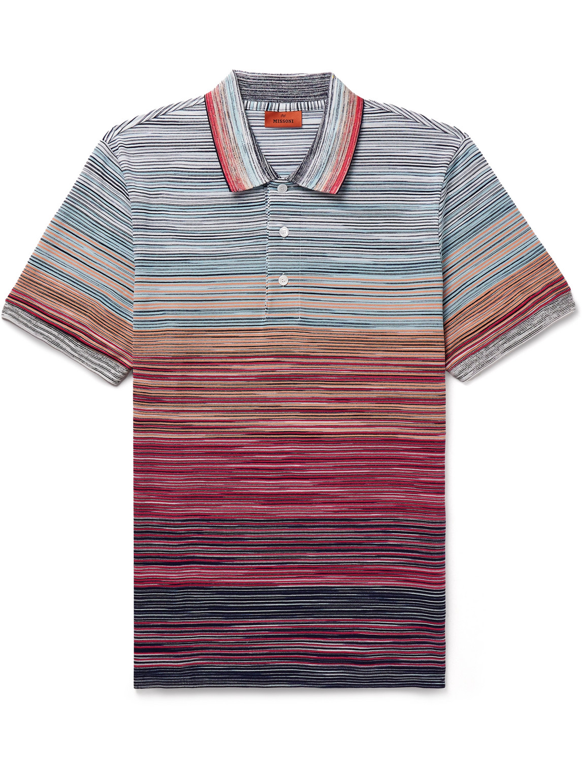 Shop Missoni Striped Space-dyed Cotton-piqué Polo T-shirt In Red
