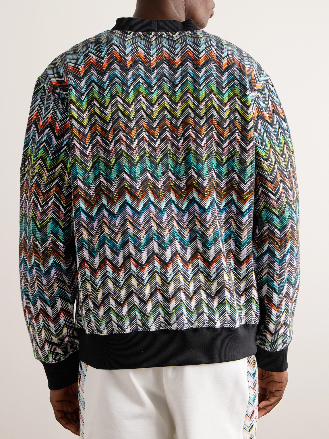 Shop Missoni Logo-appliquéd Striped Cotton-blend Cardigan In Black