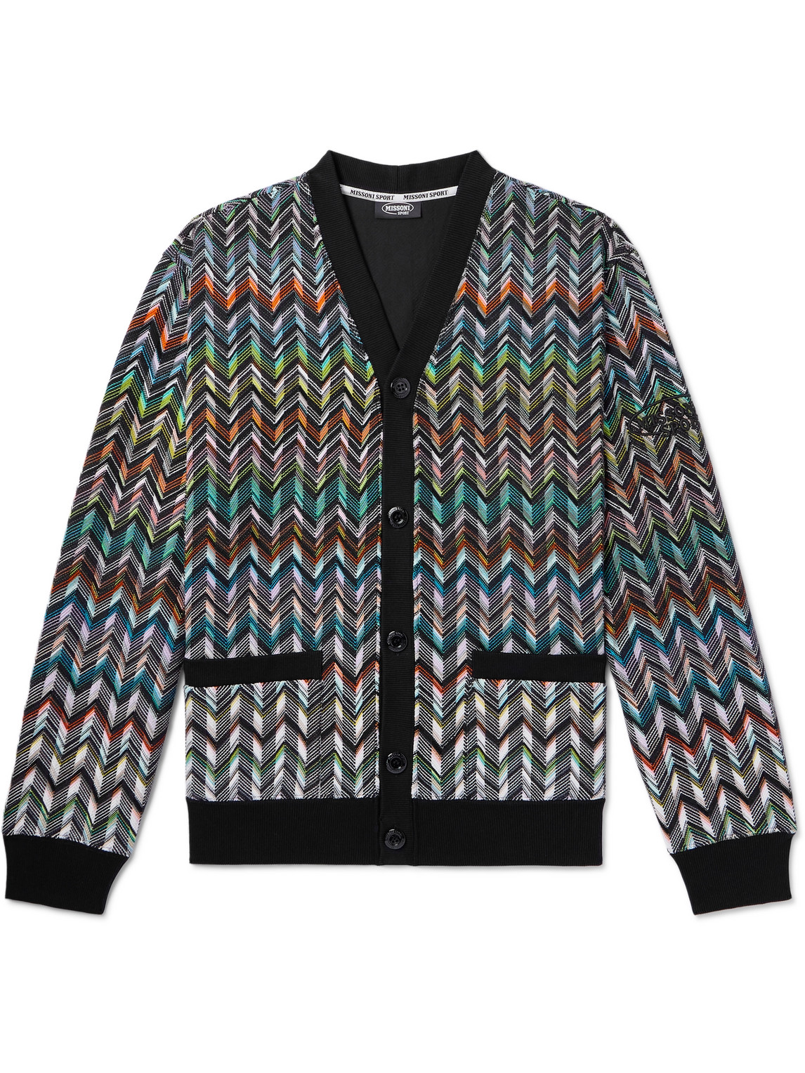 Missoni Logo-appliquéd Striped Cotton-blend Cardigan In Black