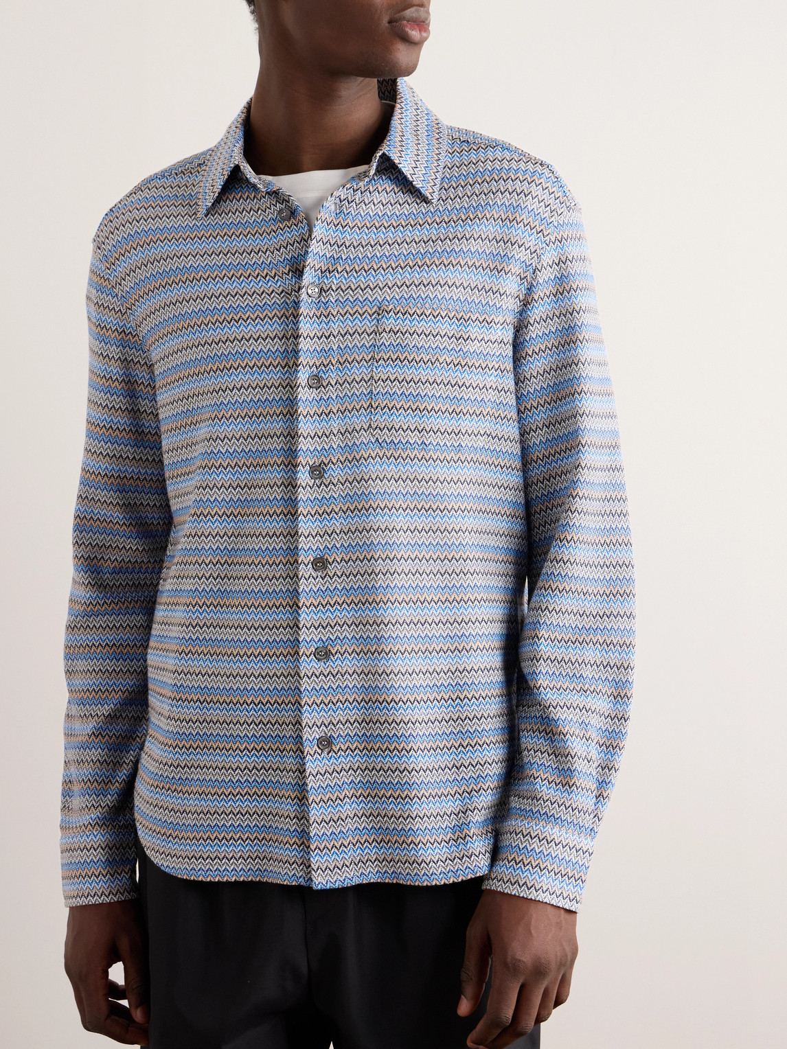 Shop Missoni Striped Crochet-knit Shirt In Blue