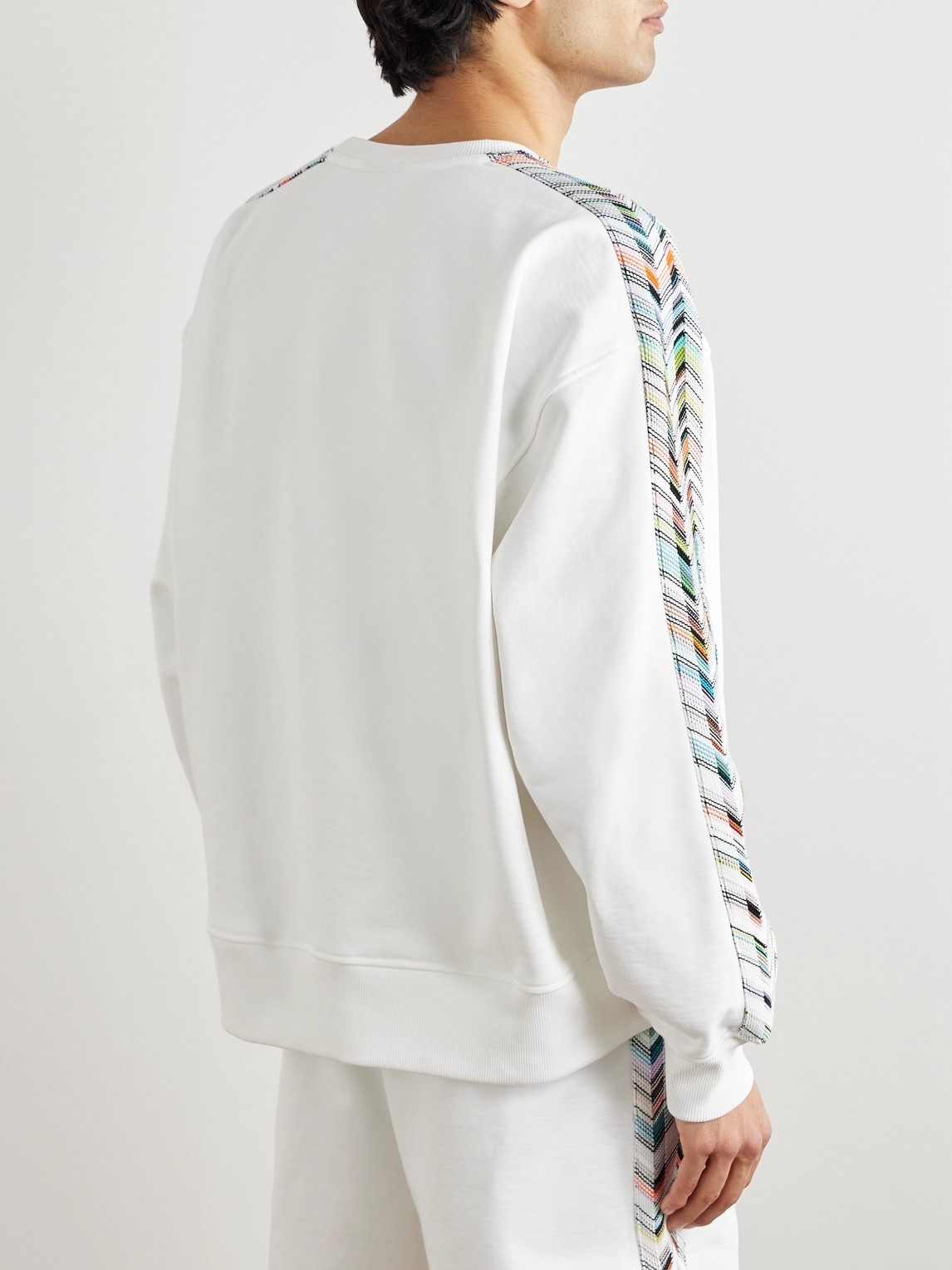 Shop Missoni Logo-embroidered Striped Cotton-jersey Sweatshirt In White