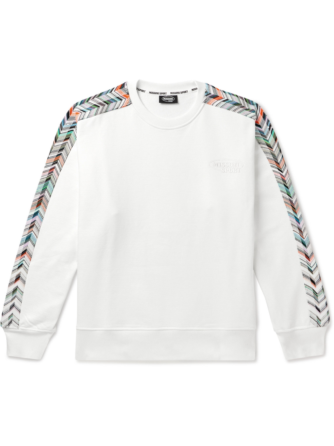 Missoni Logo-embroidered Striped Cotton-jersey Sweatshirt In White