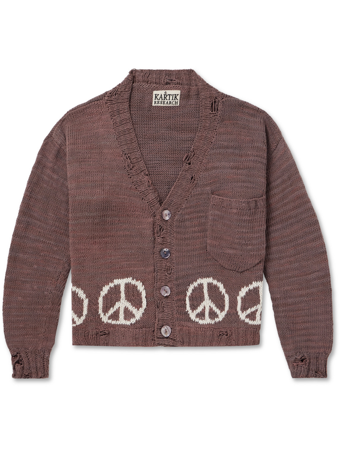 Distressed Intarsia Cotton Cardigan