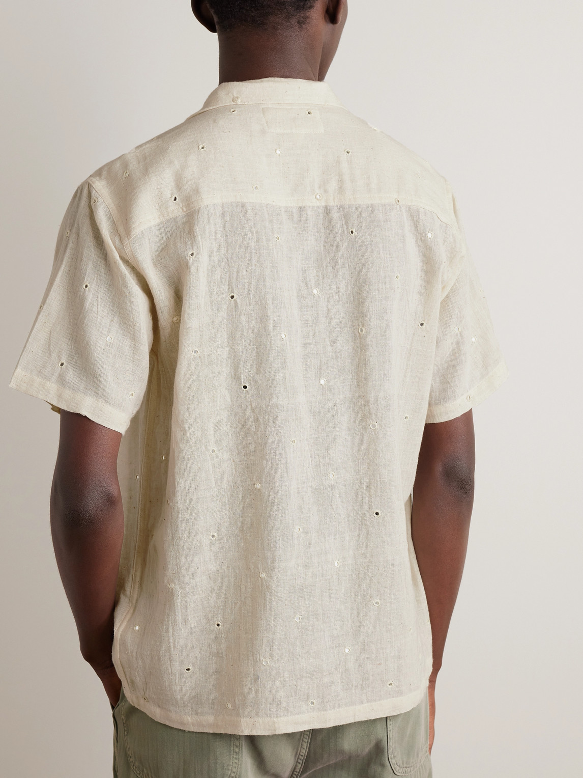 Shop Kartik Research Camp-collar Embellished Cotton-gauze Shirt In Neutrals