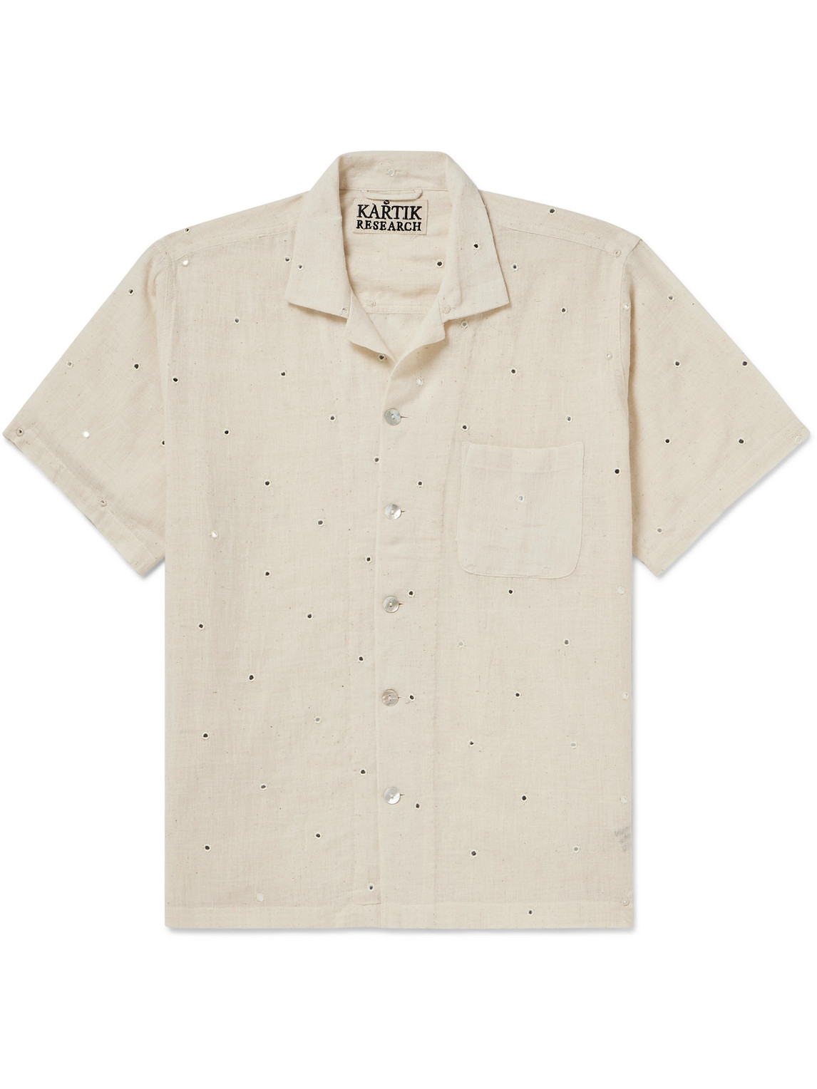 Camp-Collar Embellished Cotton-Gauze Shirt