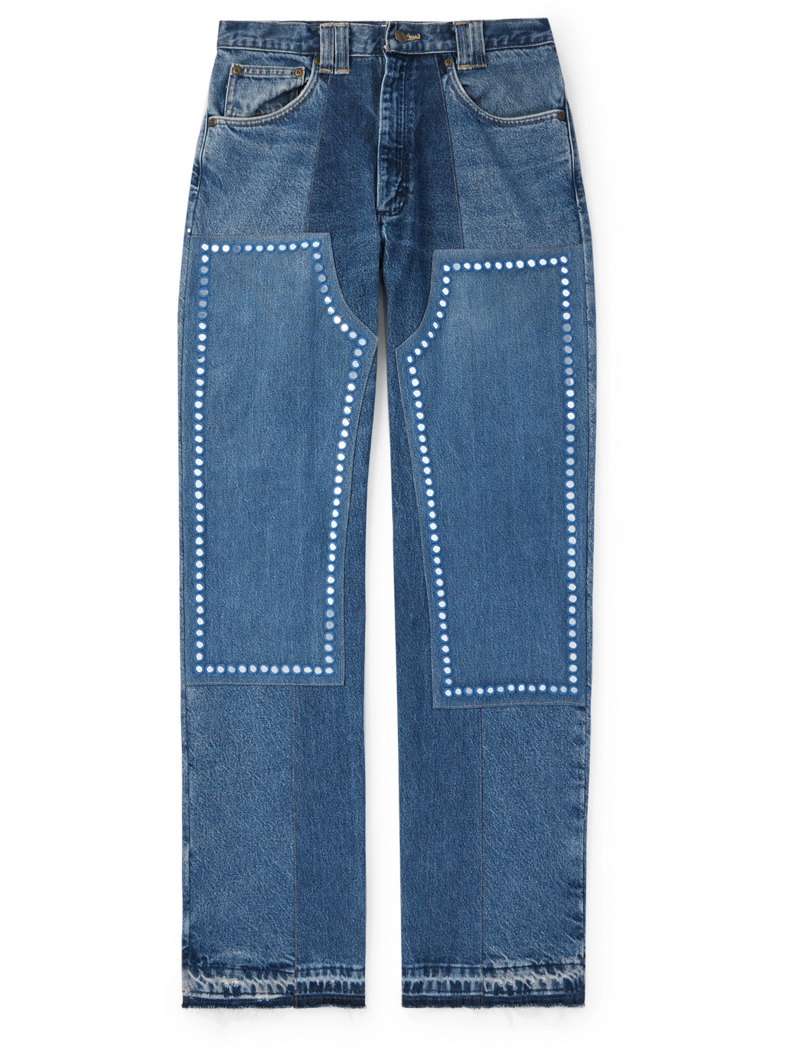 Straight-Leg Patchwork Embellished Upcycled Jeans
