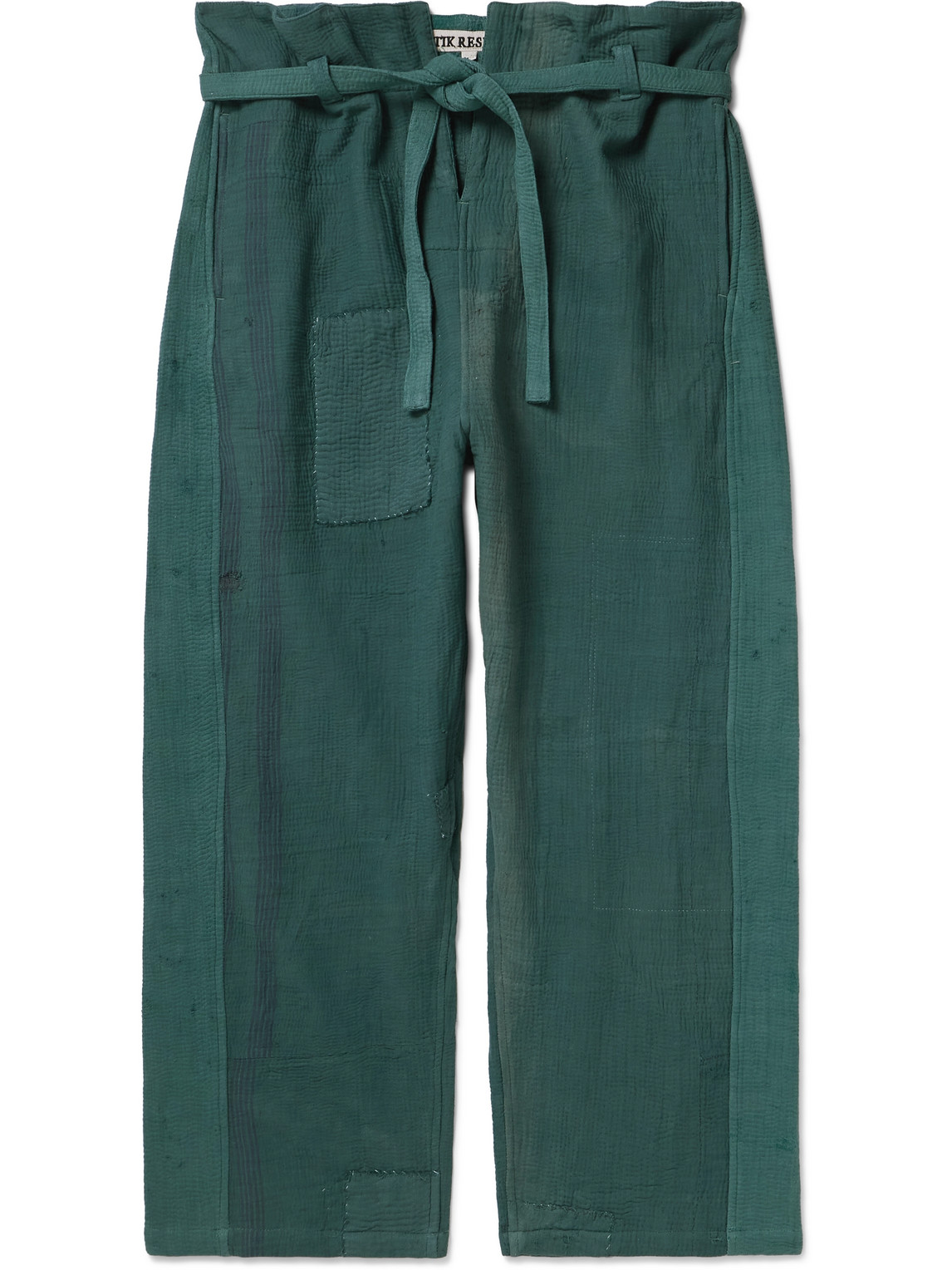 Kartik Research Wide-leg Belted Quilted Cotton Trousers In Green