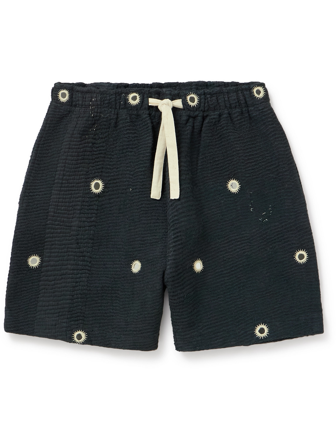 Kartik Research Straight-leg Embellished Cotton Drawstring Shorts In Black