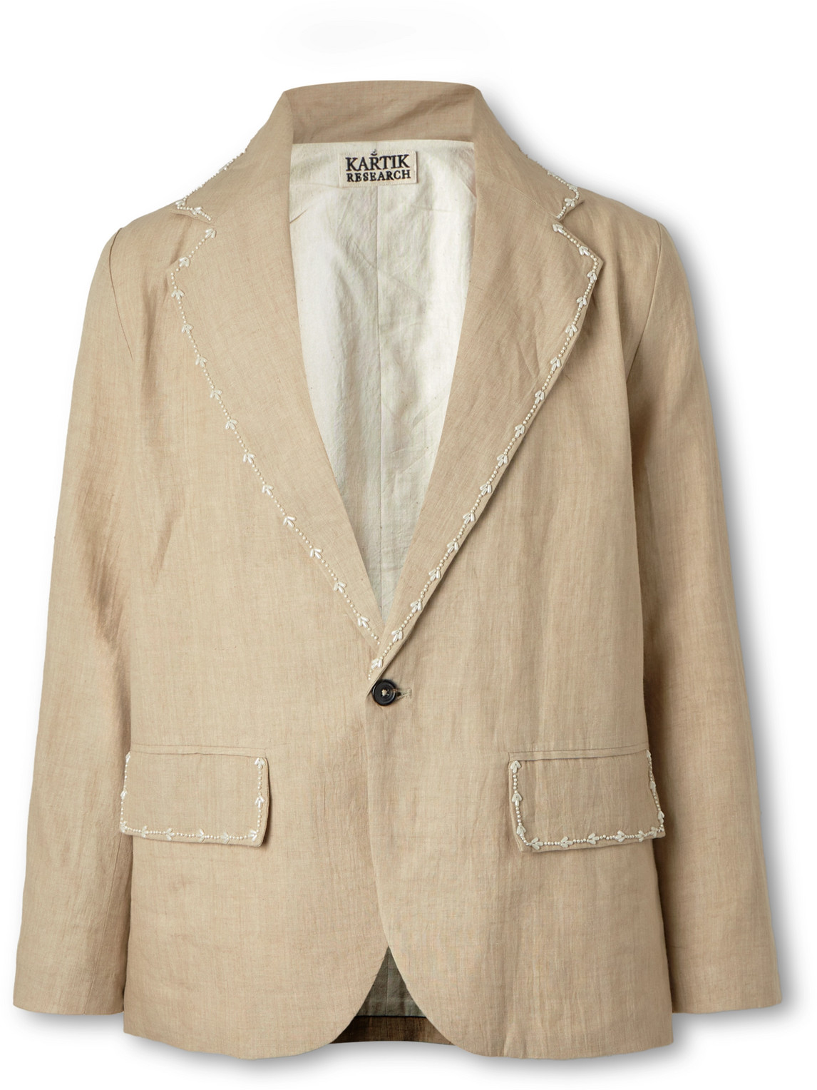 Kartik Research Faux Pearl-embellished Linen Suit Jacket In Neutrals