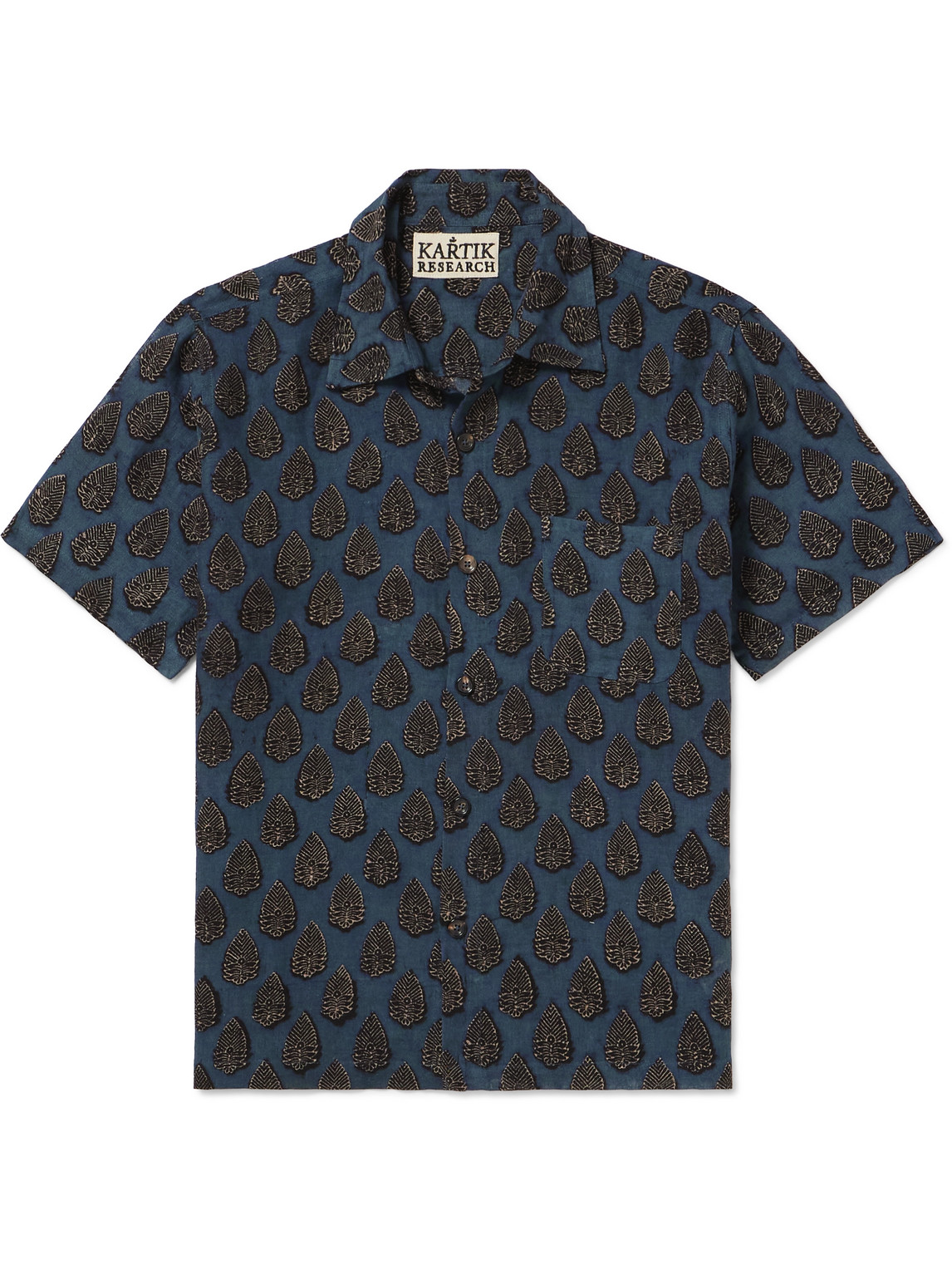 Shop Kartik Research Printed Linen-gauze Shirt In Blue