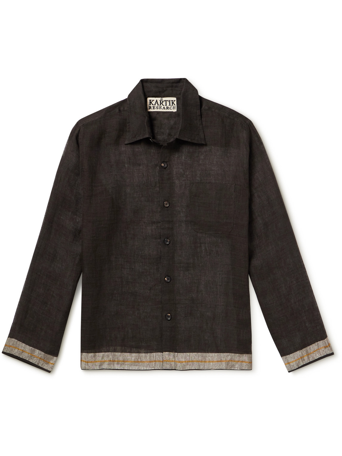Shop Kartik Research Contrast-tipped Linen-gauze Shirt In Brown