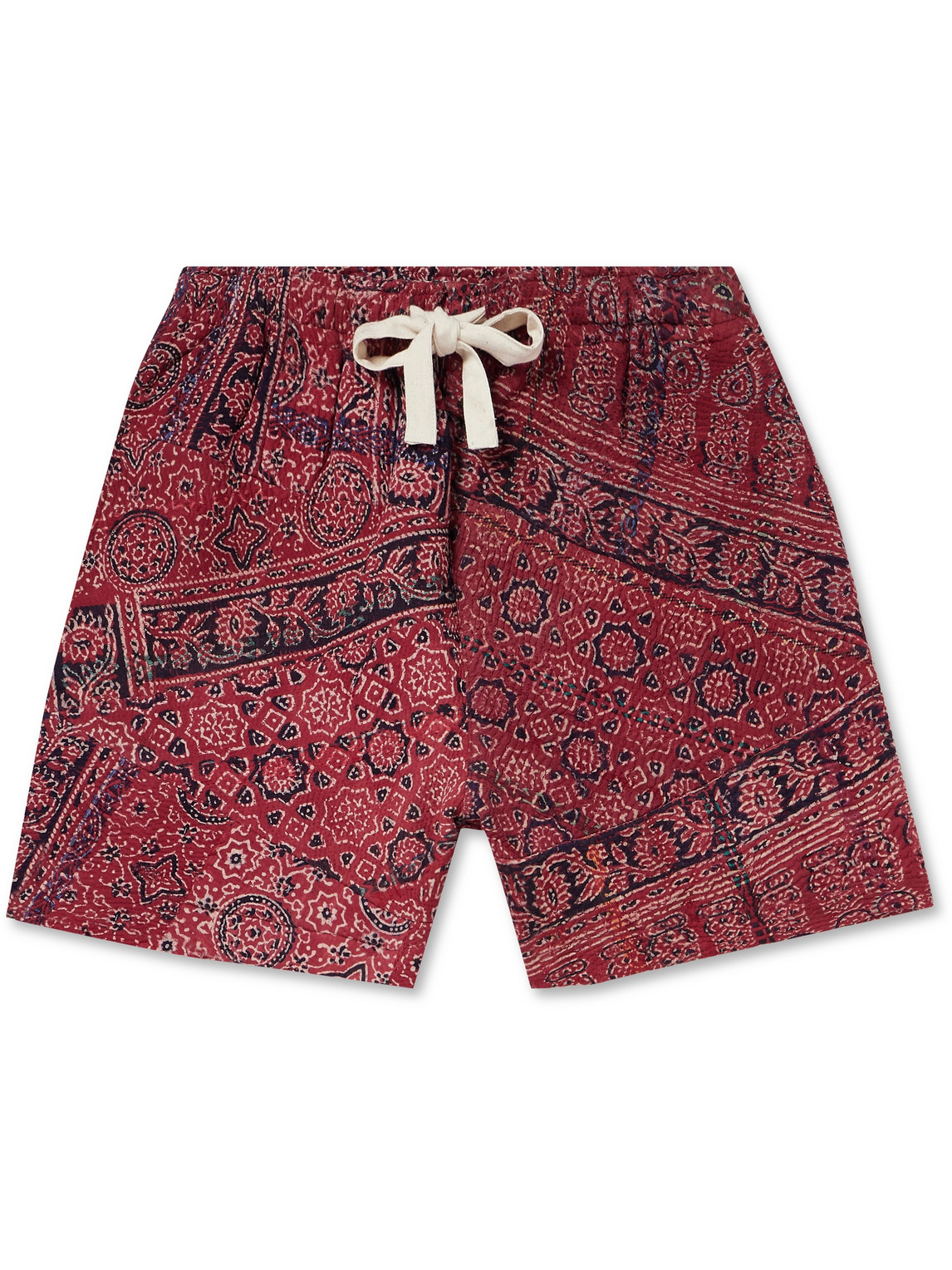 Kartik Research Ajrakh Printed Cotton Drawstring Shorts In Red