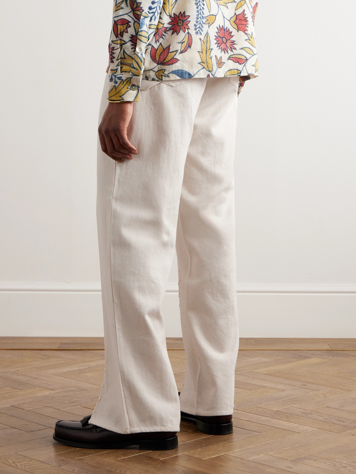 Shop Kartik Research Faux Pearl-embellished Jeans In White