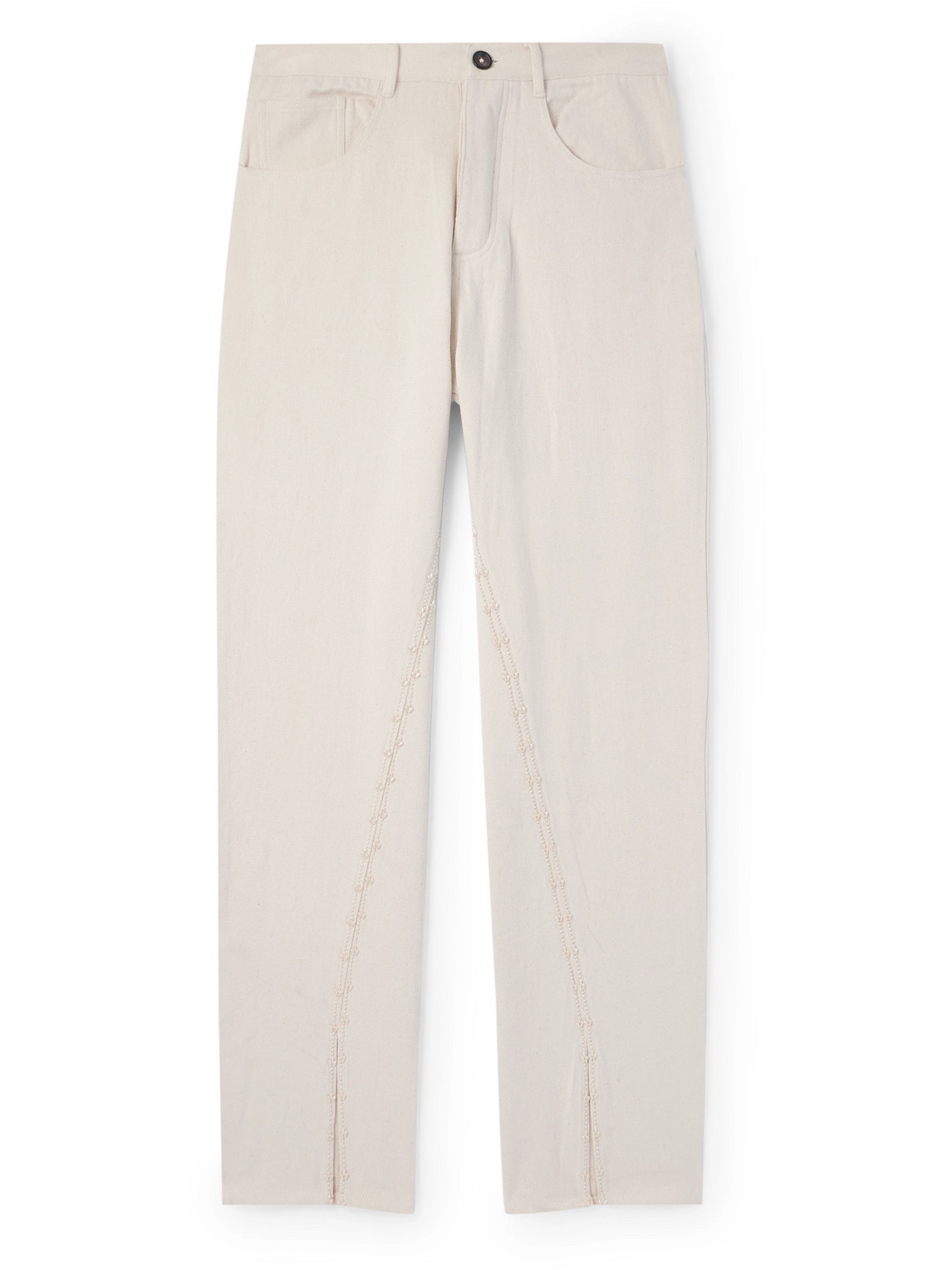 Faux Pearl-Embellished Jeans