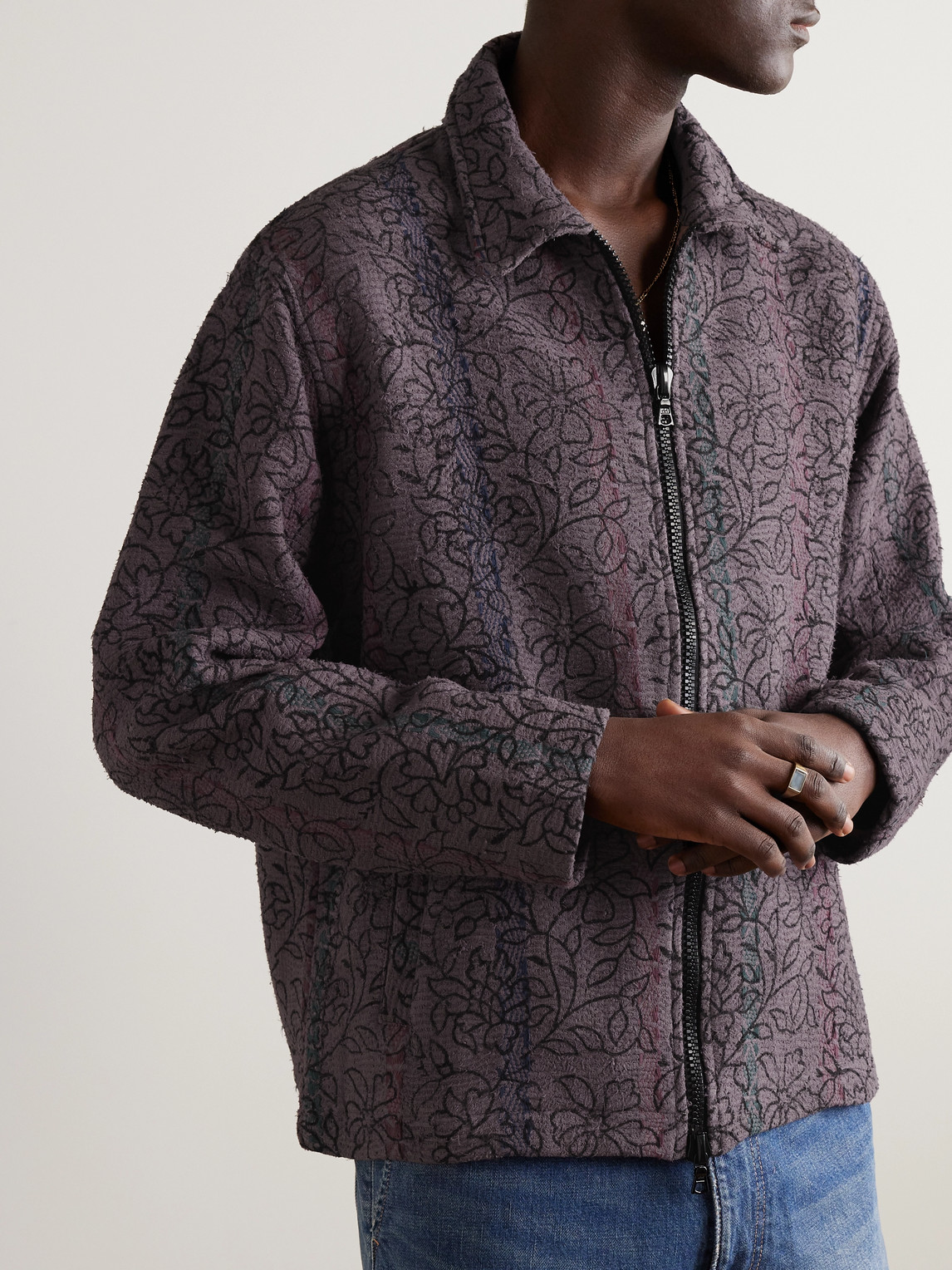 Shop Kartik Research Quilted Printed Cotton Jacket In Purple