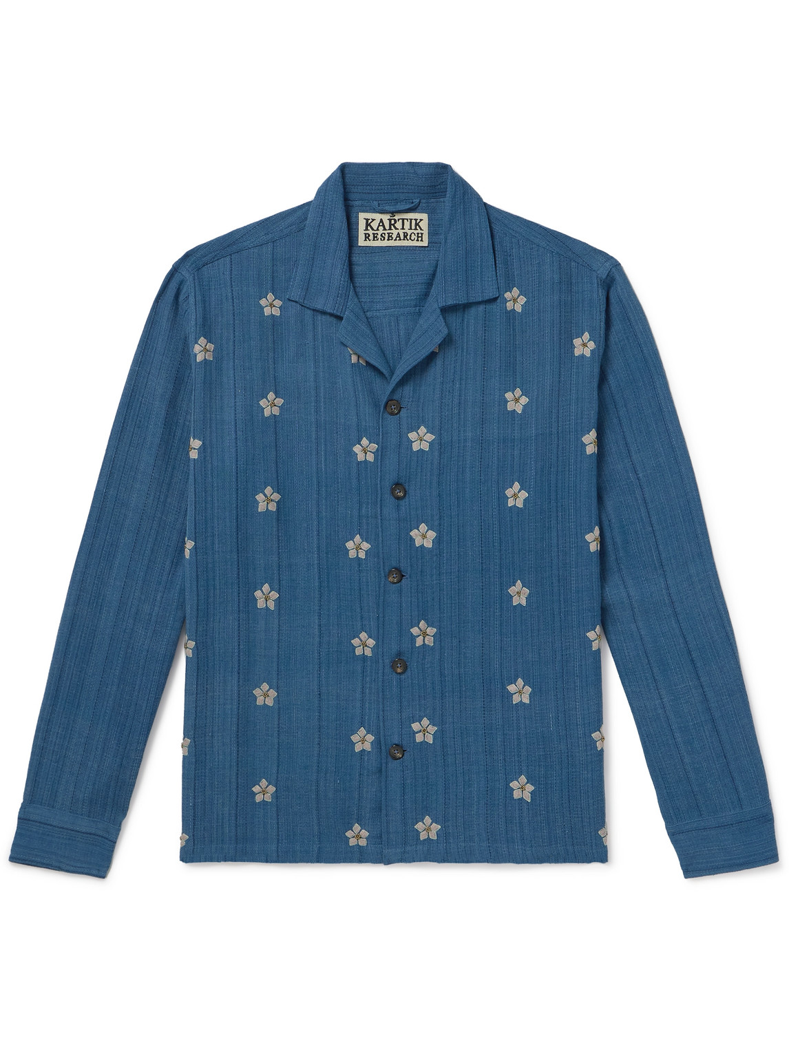 Shop Kartik Research Beaded Embroidered Cotton-jacquard Shirt In Blue