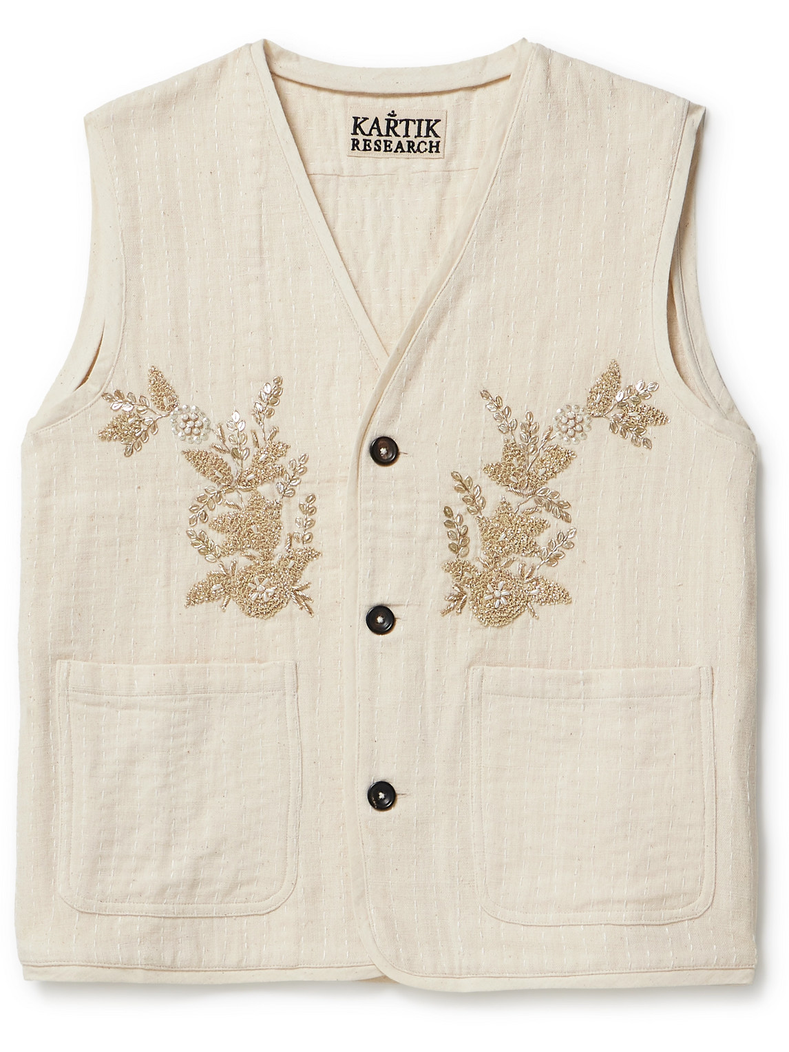 Kartik Research Embellished Quilted Cotton Gilet In Neutrals