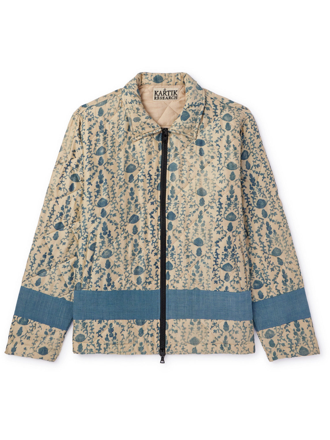 Panelled Quilted Printed Silk Jacket