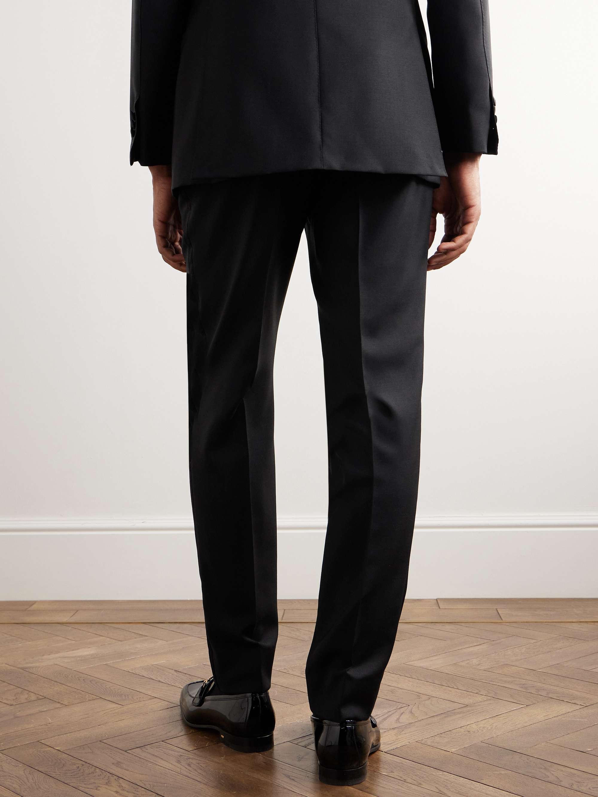 SAMAN AMEL Straight-Leg Pleated Wool Tuxedo Trousers for Men | MR PORTER
