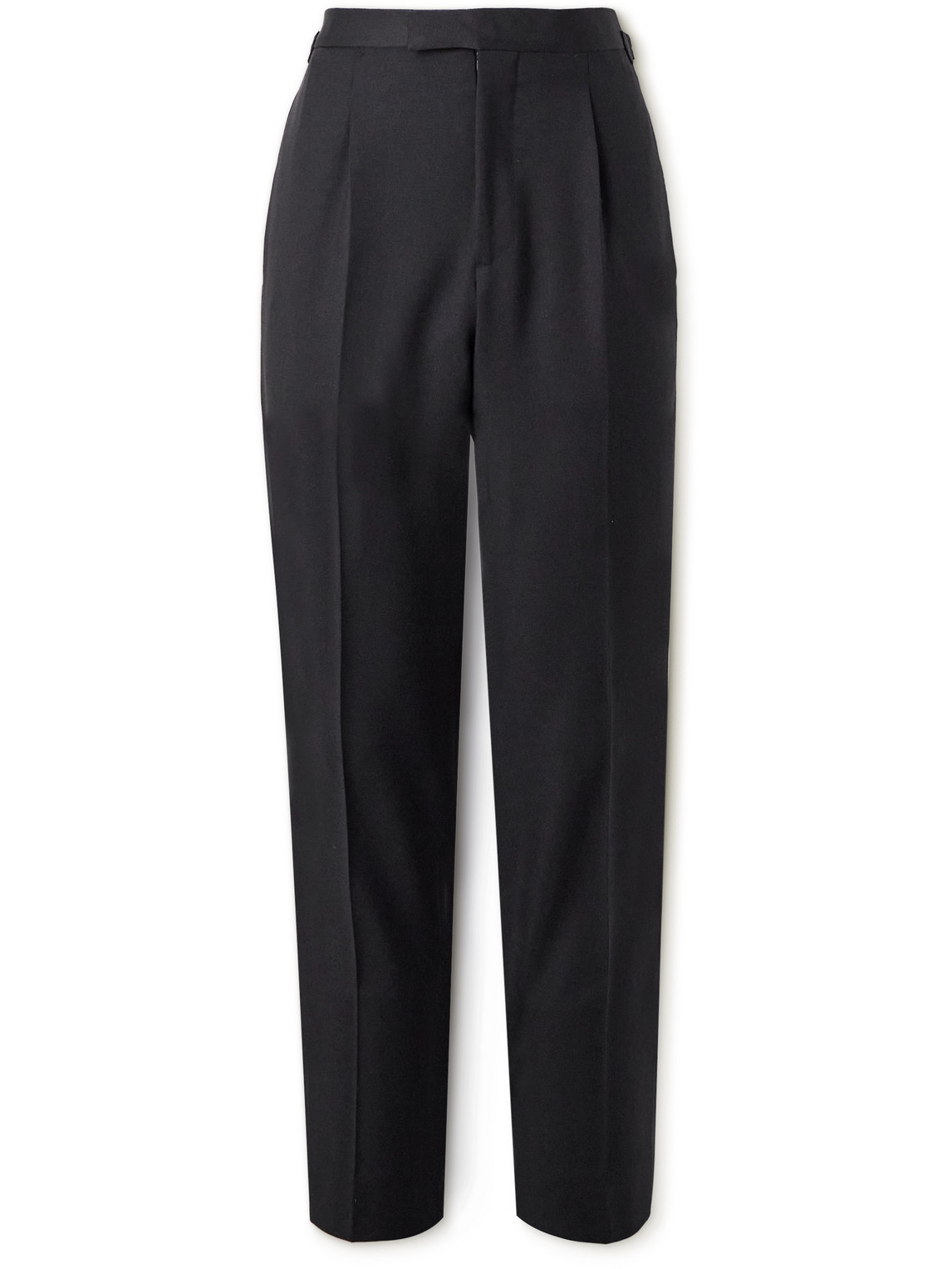 Saman Amel Straight-leg Pleated Wool Tuxedo Trousers In Black