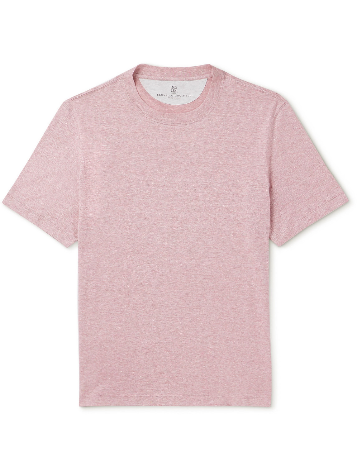Brunello Cucinelli Slub Linen And Cotton-blend Jersey T-shirt In Pink