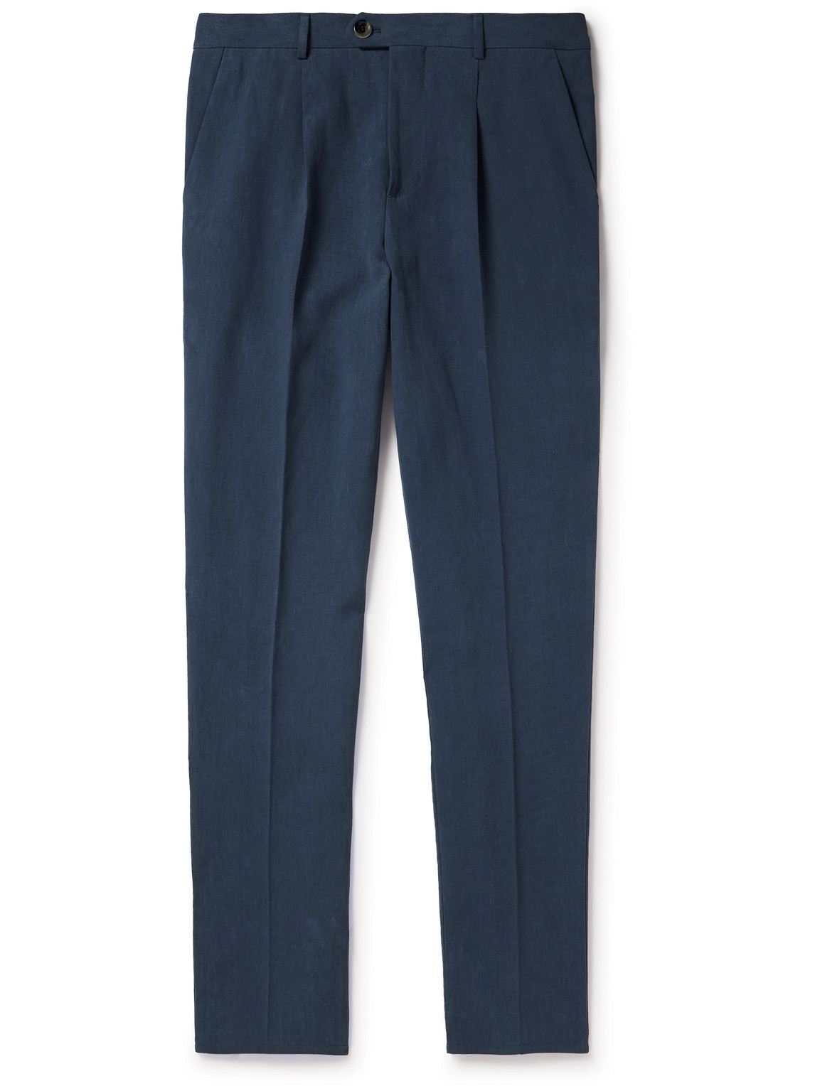 Brunello Cucinelli Slim-fit Pleated Linen Trousers In Blue