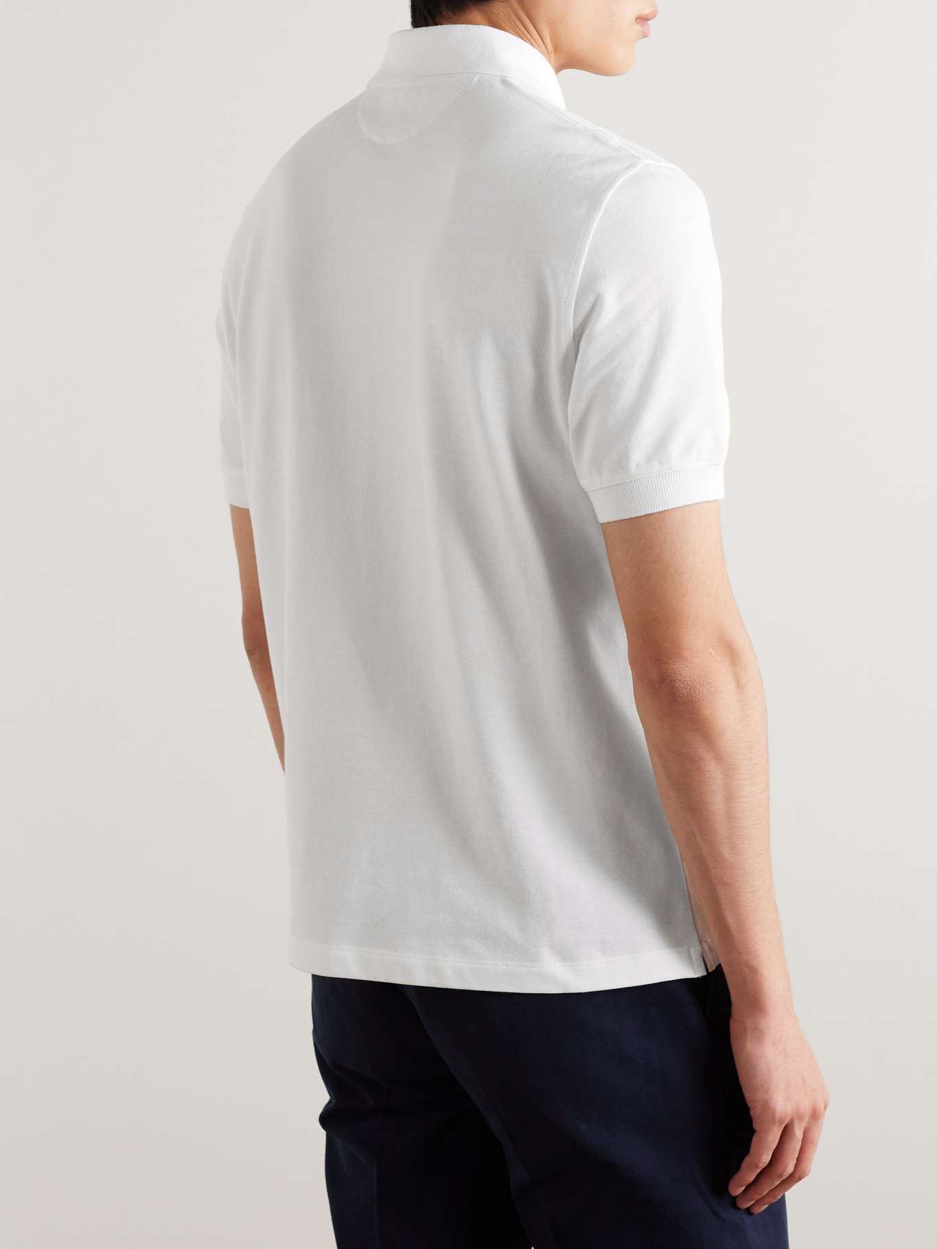 Riccardo Short Sleeve Polo Top - White Cotton Pique