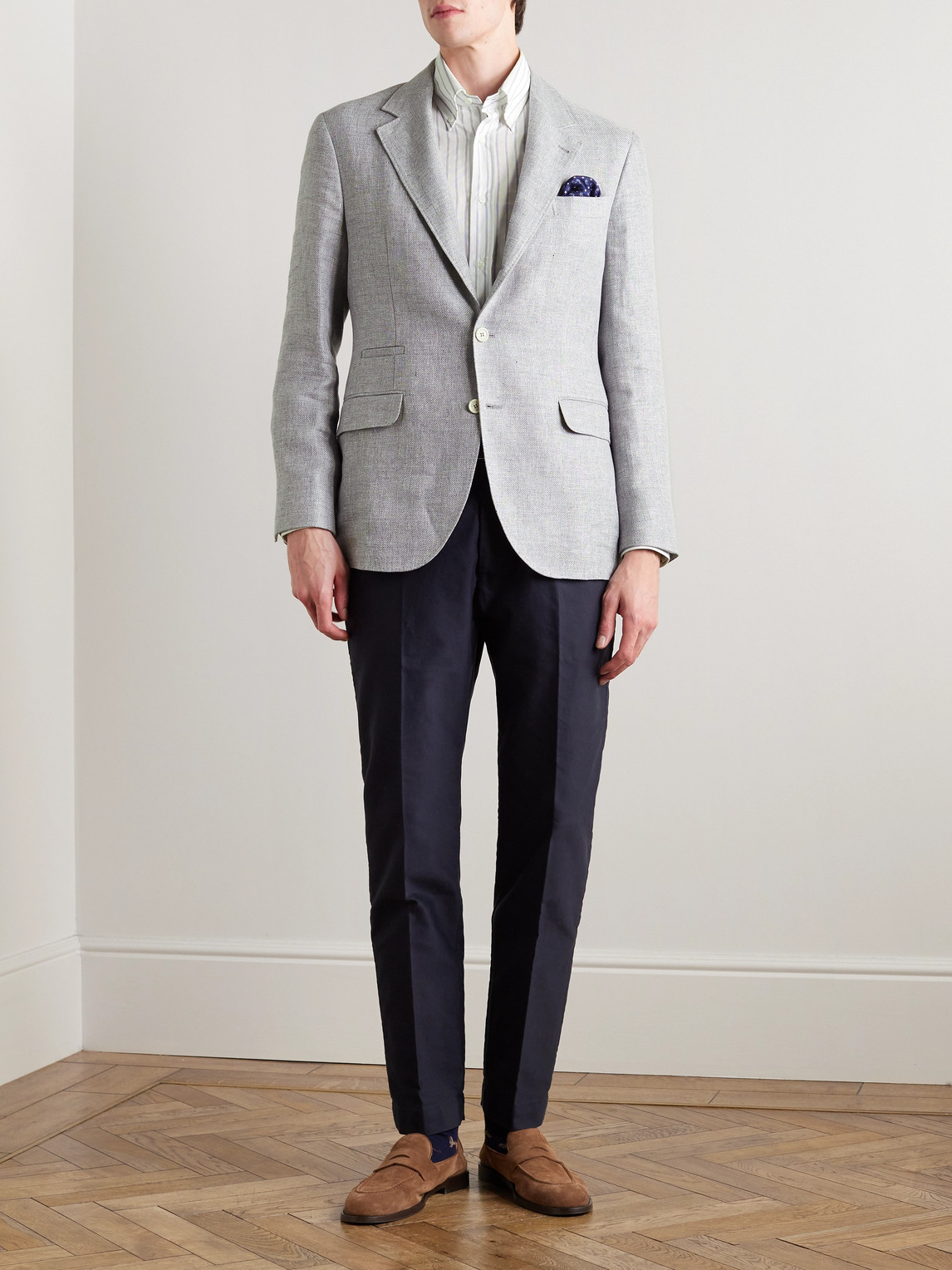 Shop Brunello Cucinelli Linen, Wool And Silk-blend Twill Blazer In Gray