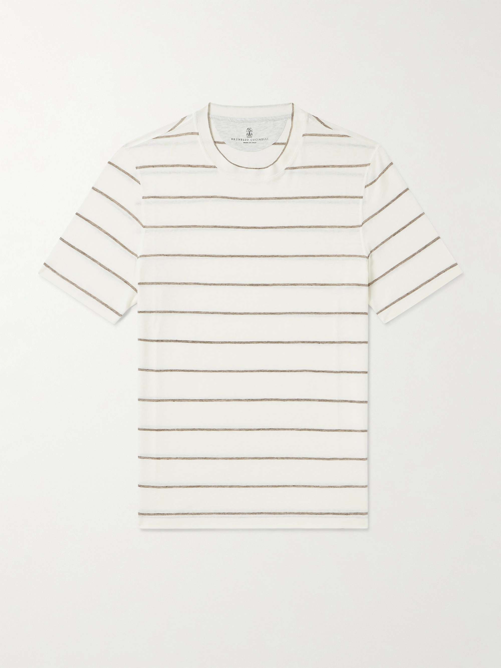 BRUNELLO CUCINELLI Striped Linen and Cotton-Blend T-Shirt for Men | MR ...