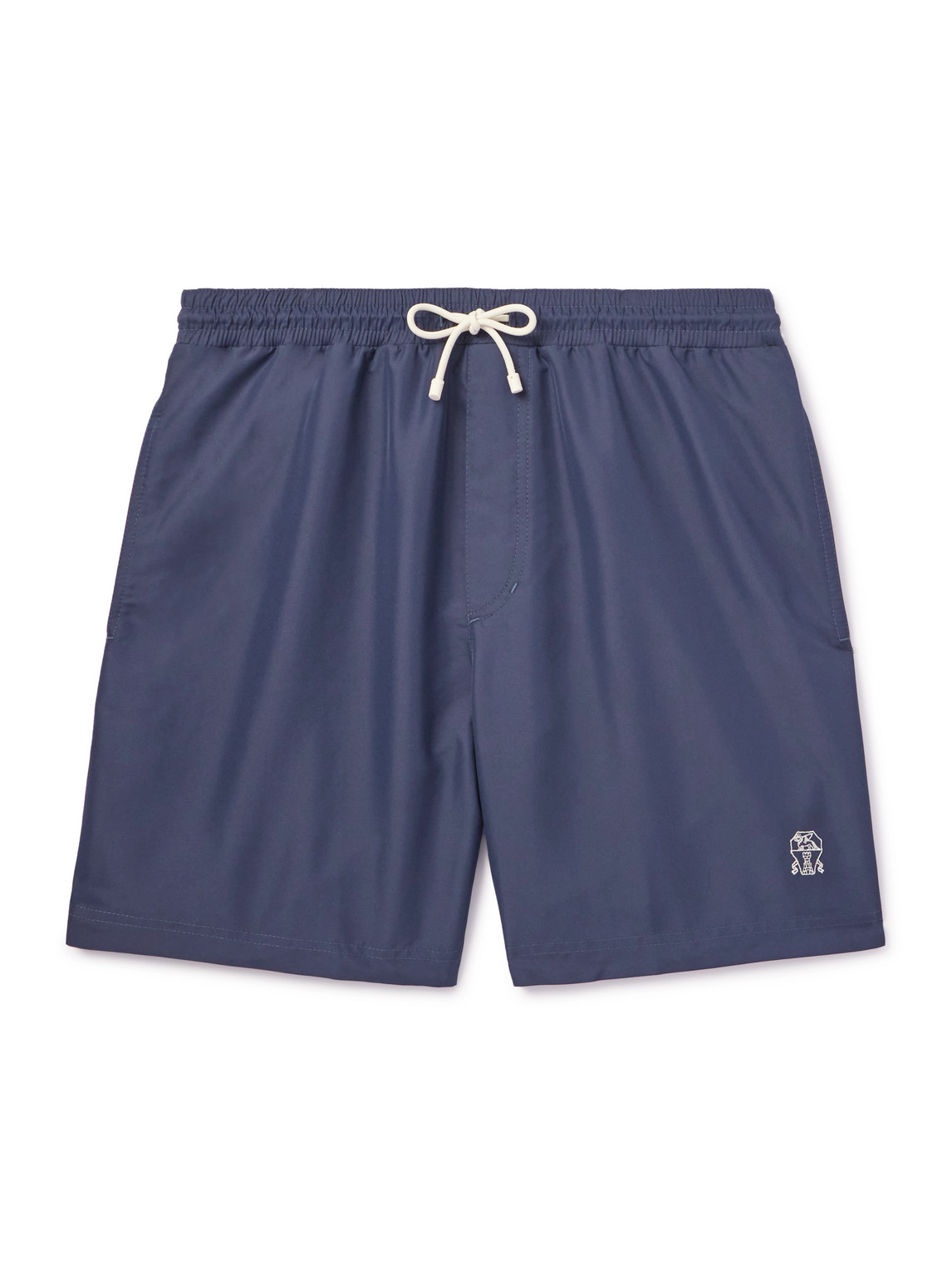Brunello Cucinelli Straight-leg Mid-length Logo-embroidered Swim Shorts In Blue