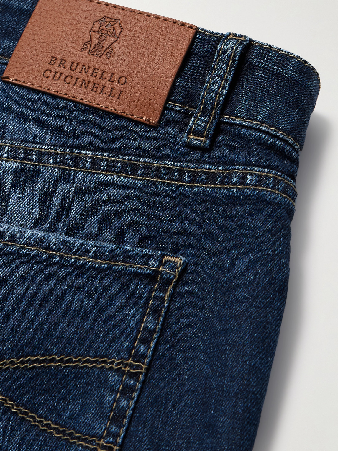 Shop Brunello Cucinelli Slim-fit Straight-leg Logo-embroidered Jeans In Blue