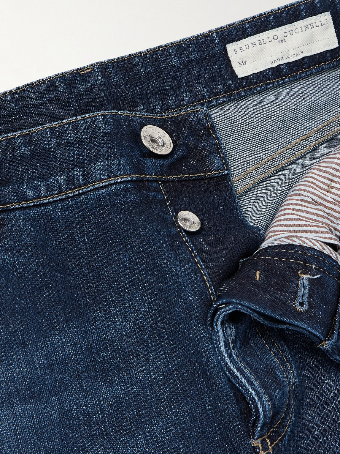 Shop Brunello Cucinelli Slim-fit Straight-leg Logo-embroidered Jeans In Blue