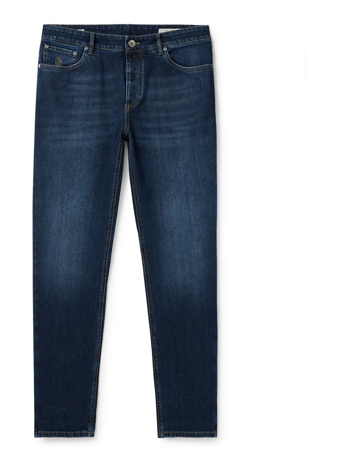 Brunello Cucinelli Slim-fit Straight-leg Logo-embroidered Jeans In Blue